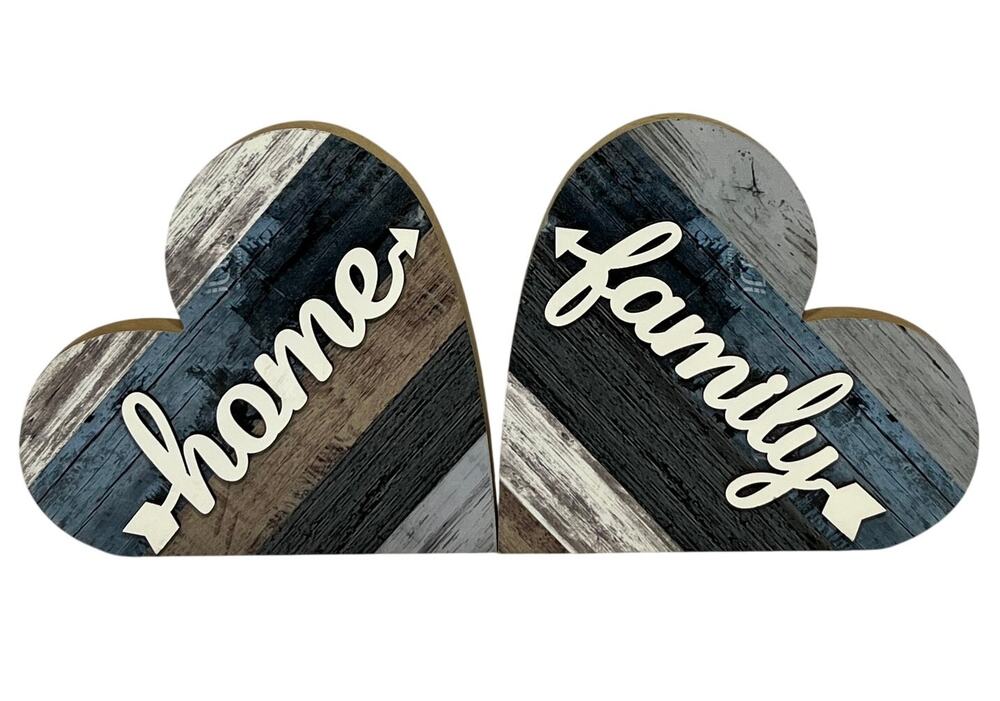 Home & Family Wooden Heart Cutout Shelf Decor Set of 2